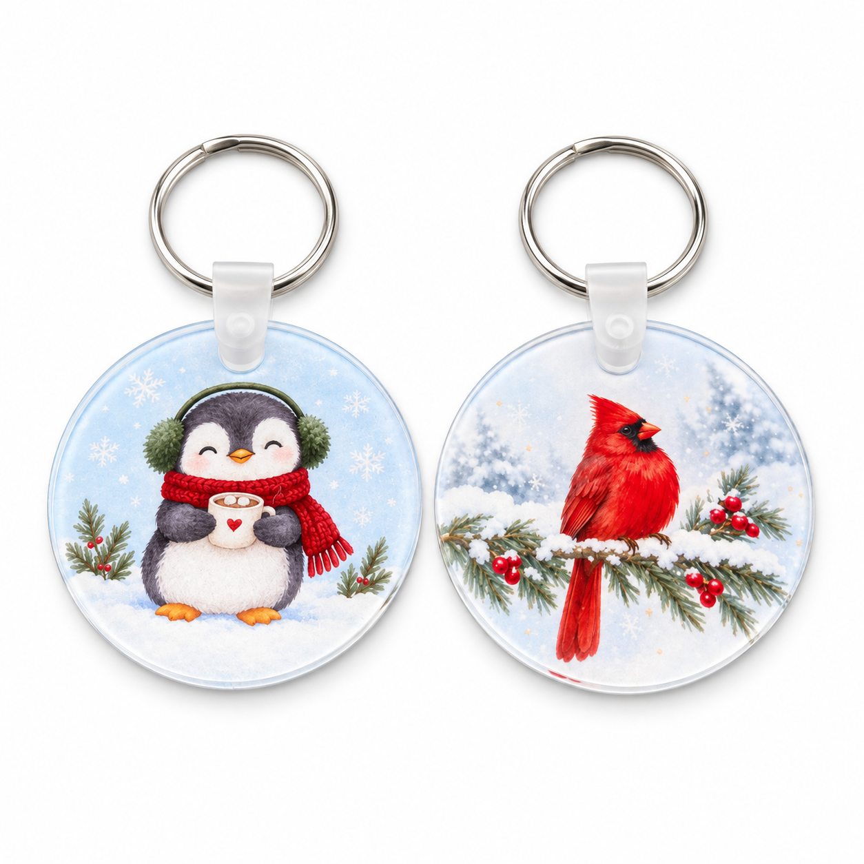 Christmas & Winter Keychains — Penguin or Cardinal product photo