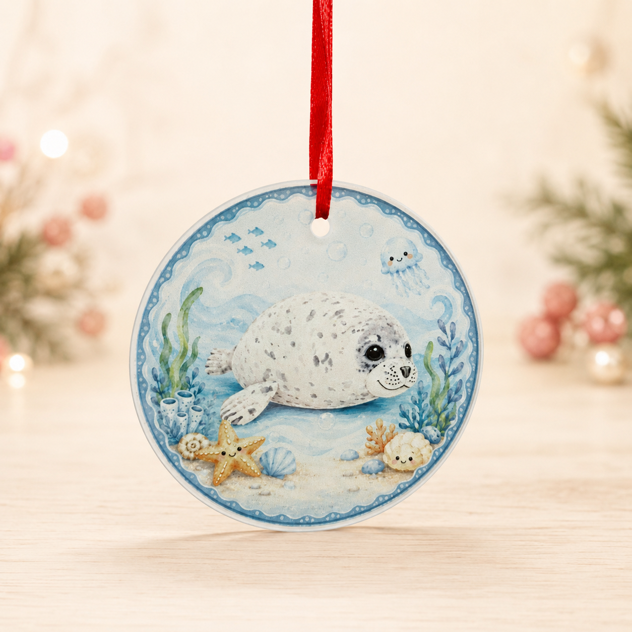 Baby Seal Ornament, 3-Inch Frosted Glass Christmas Ornament, Cute Ocean Animal Holiday Gift product photo